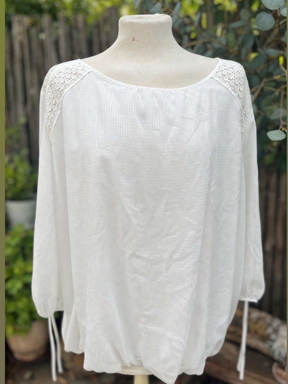 I.N. Studio White Lace-Shoulder Peasant Blouse